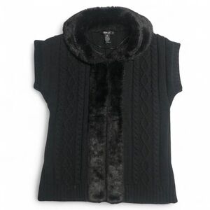 Black Faux Fur Lined Knit Cardigan